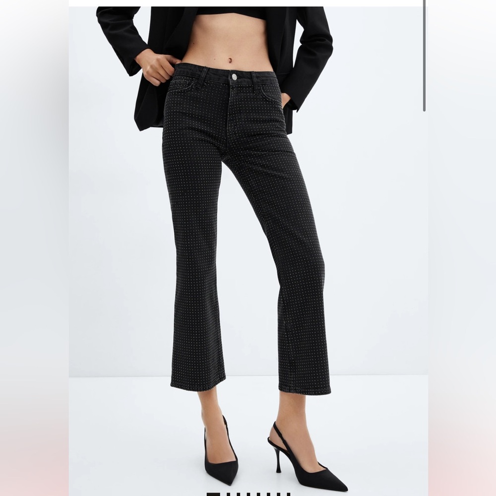 Mango Rhinestone Cropped Jeans